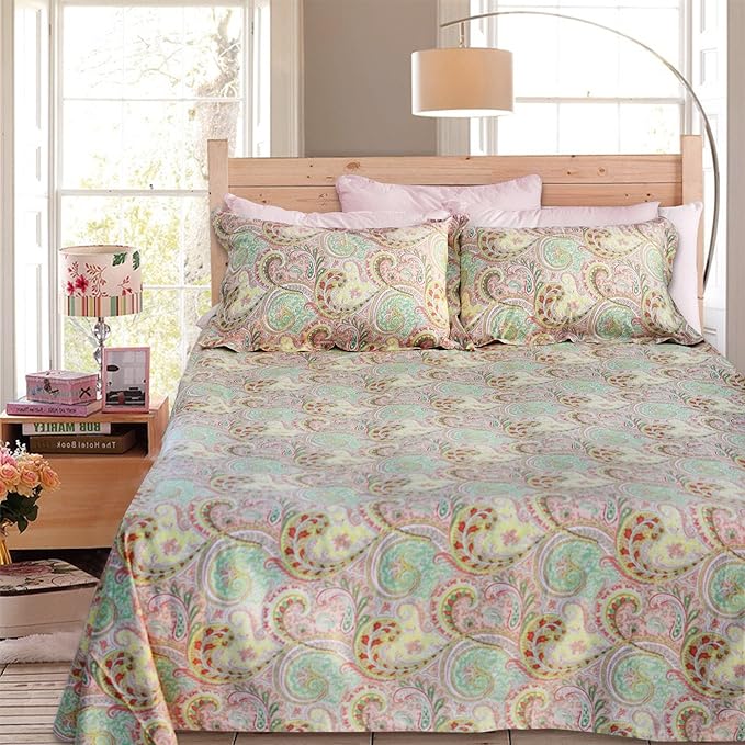 FADFAY 4 Piece Pink Paisley Bed Sheet Set Luxury Bedding Sets Designer Bedding Collections 800 Thread Count 100% Egyptian Cotton Deep Pocket King