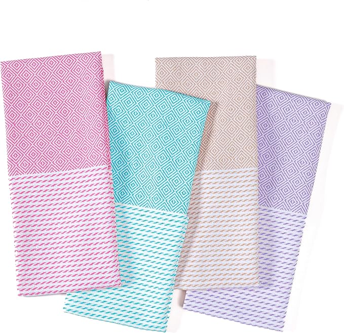 TWINY threads Kitchen Towel Diamond Weave Multi Color Set, Premium 100% Cotton Kitchen Linen, Absorbent Quick Drying Dish Rags, Washable Reusable Multi Purpose for Drying Dishes, 4 Pack, 18x26 Inches