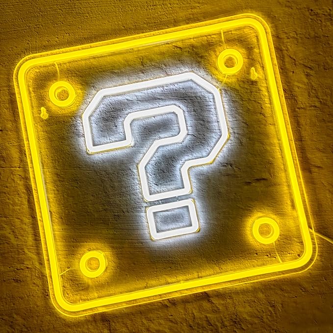 Question Block Neon Sign,Dimmable Question Square Neon Light for Game Room,Man Cave,Kids Room Wall Decor,USB Powered Led Night Lights Gamer Gifts for Boys, Kids