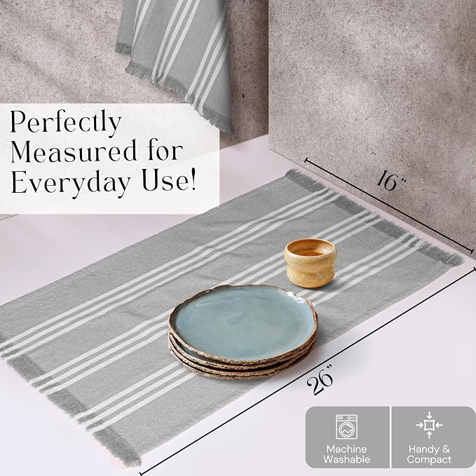Stripe Dish Towels 12 Pack, 16x26 Inches, Multi-Color Tea Towels, Quick Dry Rags for Cleaning, Absorbent and Washable Wipes, Durable Dish Cloths Set - Light Grey, Mustard Yellow, Rust