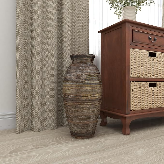 Deco 79 Bamboo Wood Decorative Vase Textured Centerpiece Vase with Lacquer, Vase for Home Decoration 10" x 10" x 20", Brown