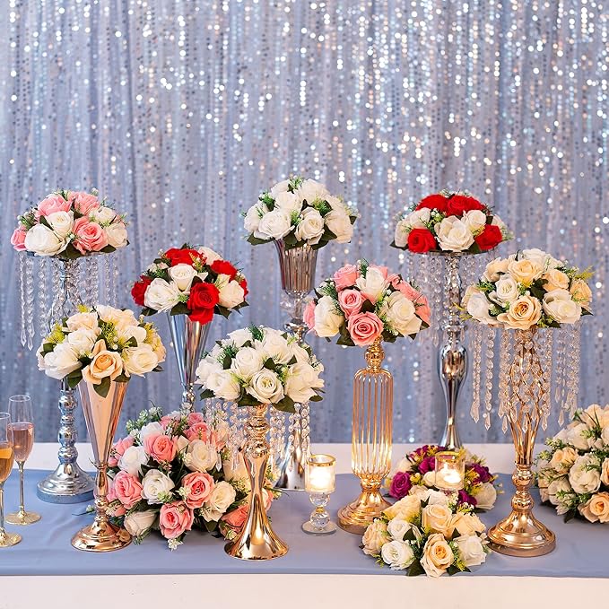 Flower Centerpieces for Wedding Tables: Wedding Table Decorations Red & White Flower Balls Centerpieces for Engagement Cerebration Party Center Pieces 10 Packs