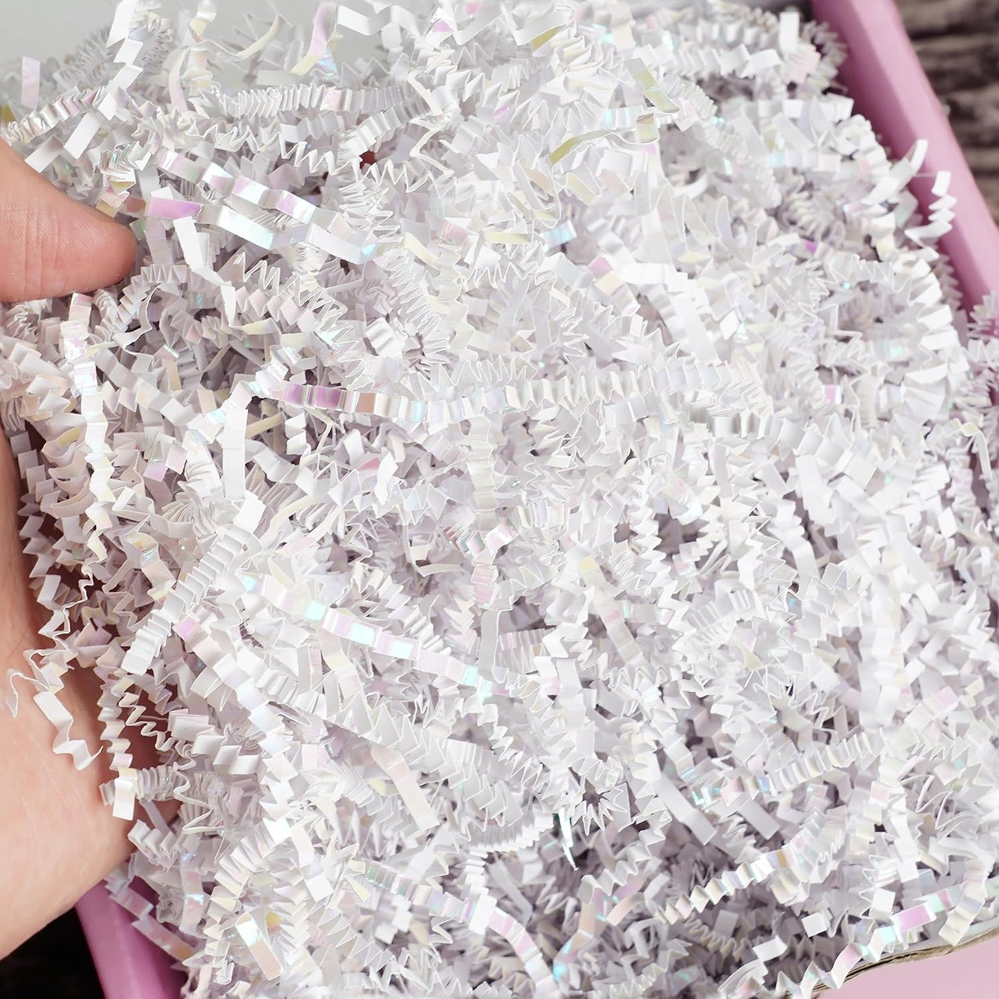 Uptotop Crinkle Cut Paper Shred Filler - 5oz Diamond White for Gift Wrapping & Baskets