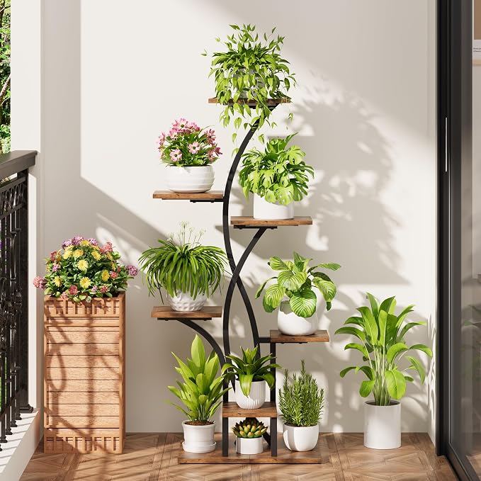 Plant Stand Indoor with Grow Lights - 47" Corner Plant Stands for Indoor Plants, 7 Tiered Plant Shelf for Multiple Plants, Metal Flower Display Holder, Flower-Shaped Plant Rack for Living Room, Patio