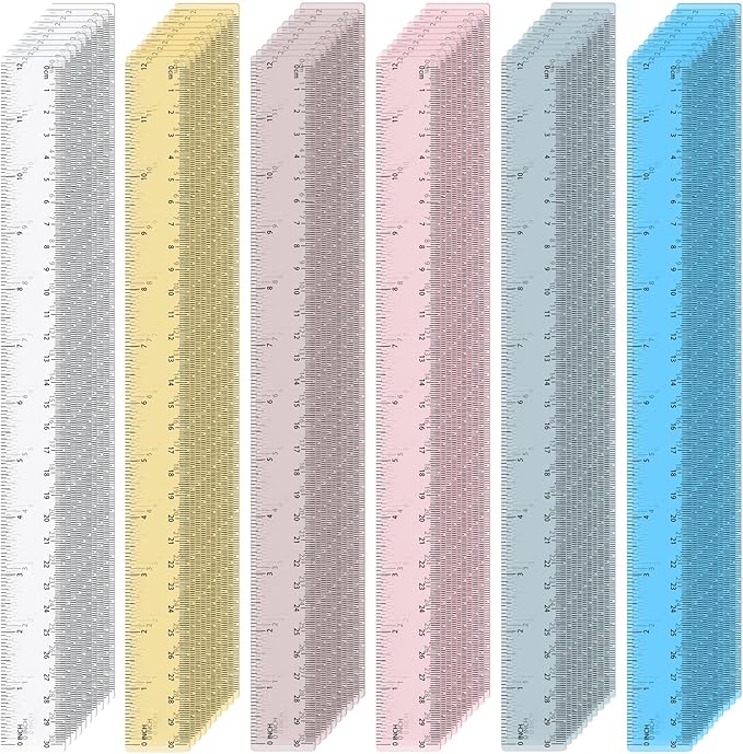 ForraFun 60 Pcs Plastic Clear Rulers 12 Inch, Transparent Assorted Color Ruler Bulk, with Imperial and Metric Scales for Home Office Supplies, Available in 6Colors(Rainbow)