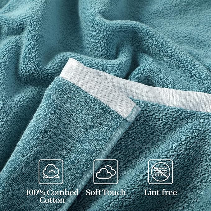 REDKISS 6 Piece Bath Towel Set, 100% Cotton, Soft Absorbent 600 GSM | Includes 2 Bath Towels, 2 Hand Towels & 2 Washcloths | Quick Dry | Contrast Border Design | Bathroom | Guest Bath & Apartment