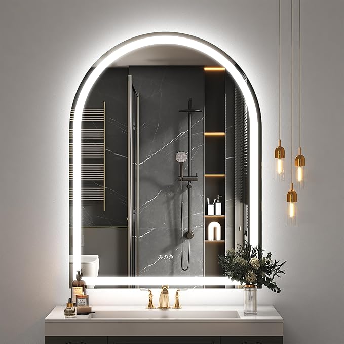 Arched LED Bathroom Mirror 36x48 Inch, Arched LED Vanity Mirror with Backlit, Dimmable Lighted Illuminated Mirror with Anti-Fog, Memory, 3 Colors, Shatter-Proof, ETL Listed