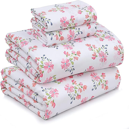 RUVANTI 100% Cotton Full Size Bed Sheets, 4 Pieces, Soft & Breathable Percale Weave Bedding, Deep Pocket 16", Hotel Standard, Crisp Cool Feel, Durable, Perfect Sheet Set Floral, Bloomex