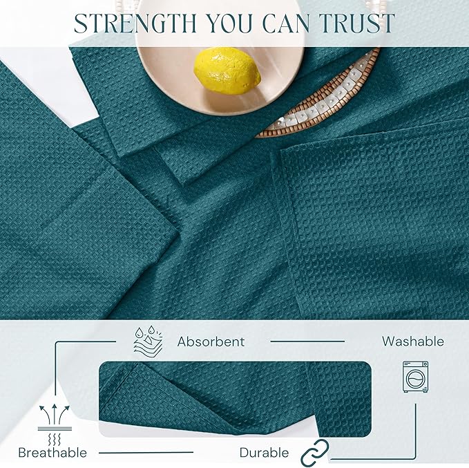 Teal Green Kitchen Towels – Waffle Weave, 100% Cotton, Soft & Absorbent, Fast Dry, Durable, 16x26 Inches, Perfect for Dish Drying, Bar, Cleaning, and Everyday Use, Set of 12, Teal