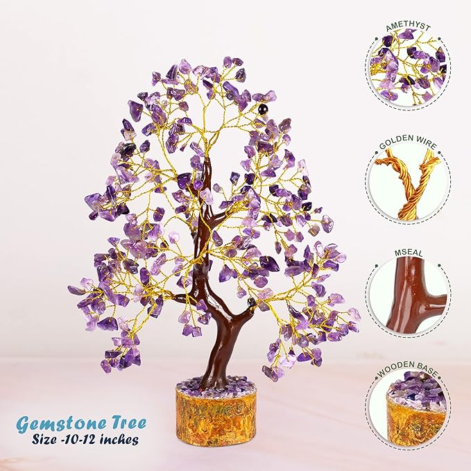 YATHABI Amethyst Crystals Tree - Wealth Stones and Crystal - Gemstone for Positive Energy - Purple Tree - Spiritual Gift - Chakra Decor