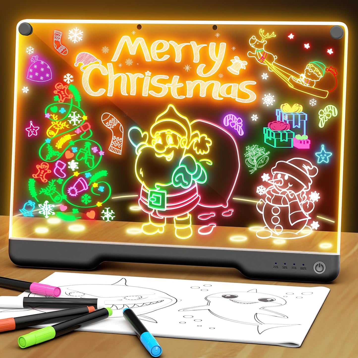 Skiennix Portable LED Note Board - 16-Inch Rechargeable Doodle Glow Memo with 7 Light Effects | Includes 5 Markers & Sketchbook