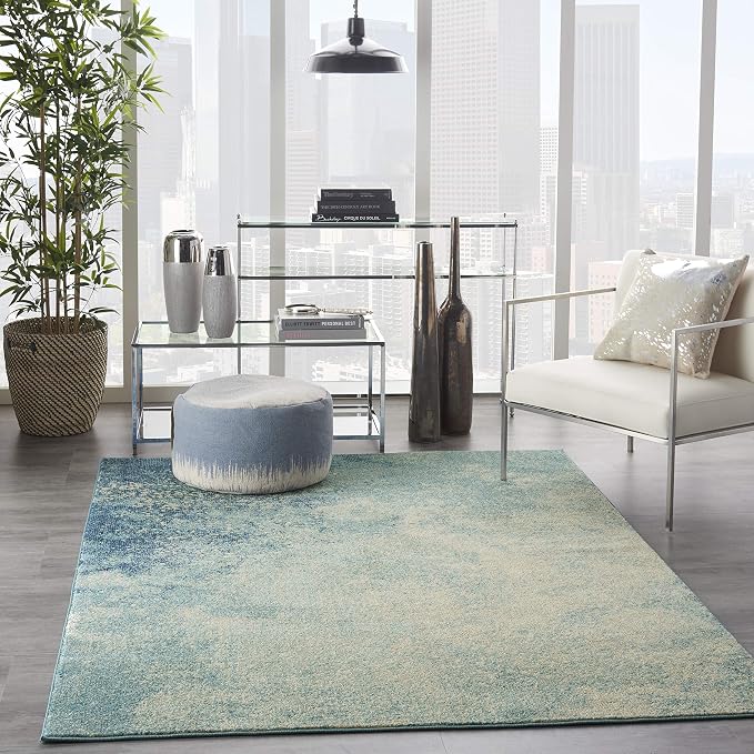 Nourison Home Passion Navy/Light Blue 3'9'' x 5'9'' Area-Rug, Modern, Abstract, Easy-Cleaning, Non Shedding, Bed Room, Living Room, Dining Room, Kitchen, (4' x 6')