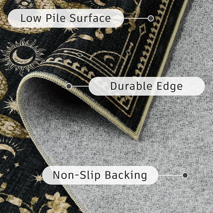 DCX Washable 6x9 Snake Rug, Black Gothic Rug for Living Room, Soft Low Pile Carpet, Kid & Pet Friendly with Rubber Back Non Slip, Stain Resistant Rug for Bedroom Dining Room Office