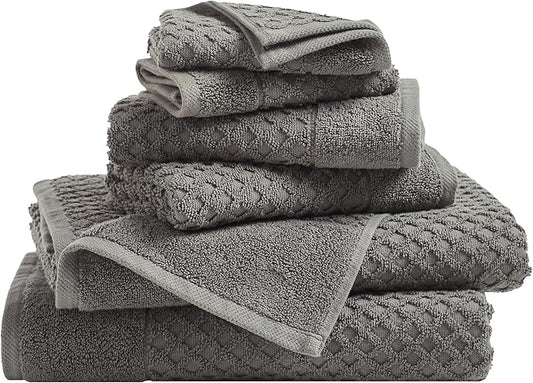 Great Bay Home Bath Towels - 100% Cotton 6 Piece Towel Set - Diamond Waffle Weave - Absorbent, Durable, Quick-Dry Towels for Bathroom (Dark Grey)