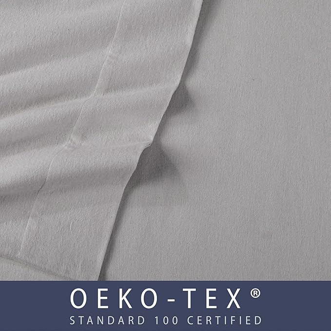 Market & Place 100% Turkish Cotton Flannel Sheet Set | 3 Piece Deep Pocket Solid Cozy Winter Bed Sheets | Double Brushed for Extra Softness & Comfort | Chalet Collection (Twin, Dark Grey)