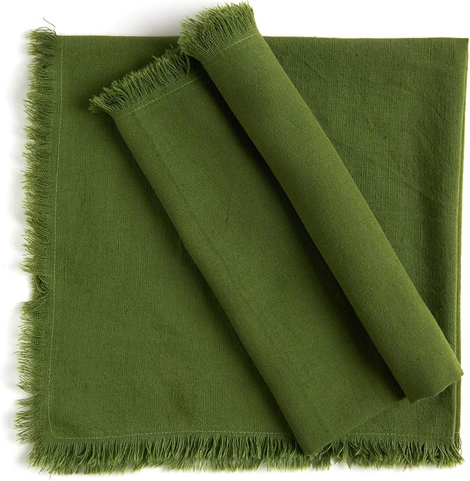 ACCENTHOME Olive Green Cotton Linen Napkin Set of 12 18x18 inch Dinner Napkins - Washable Soft Premium Reusable Perfect Fall Thanksgiving Table Napkins for Family Dinners Christmas & Everyday Use