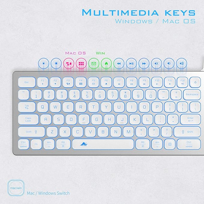 Aluminum Quiet Wired Keyboard Backlit- Slim Chiclet Key Compatible with Apple iMac, MacBook, Mac and PC, USB Keyboard Numeric Keypad RGB Lighted Key - Silver White