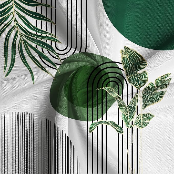 Mid Century Green Shower Curtain for Bathroom Boho Modern Abstract Plant Tropical Leaves Bathroom Curtain Set Geometric Arch Minimalist Waterproof Fabric Bath Decor 72x78 inch