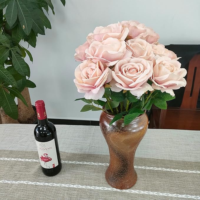 ATFL Silk Floral Pink Roses, 12 Pcs Fake Pink Flowers Fake Roses Artificial Flowers Bulk,Floral Diameter 4'', Artificial Fake Silk Rose with Stems for Wedding,Floral Diameter 4''(Fall Pink)