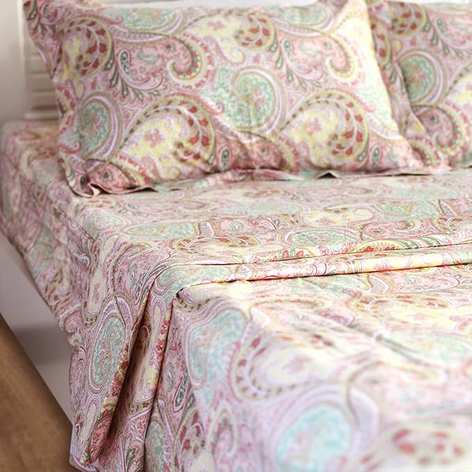 FADFAY 4 Piece Pink Paisley Bed Sheet Set Luxury Bedding Sets Designer Bedding Collections 800 Thread Count 100% Egyptian Cotton Deep Pocket King