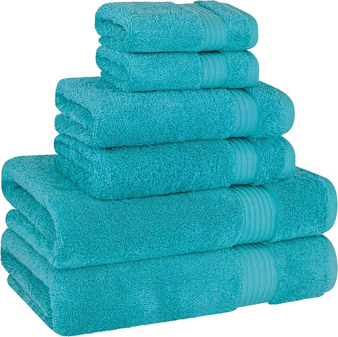 Cotton Paradise 100% Cotton Turkish Towel Set, Soft Absorbent Quick Dry, 6 Piece Towel Set, Ocean Aqua