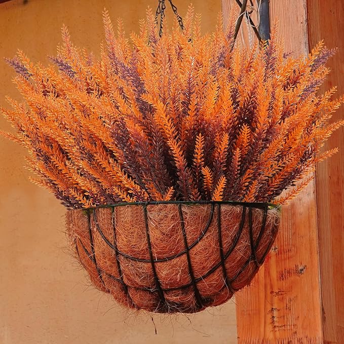 20 Bundles Artificial Fall Lavender Flowers Outdoor UV Resistant Fake Flowers No Fade Faux Plastic Plants Garden Porch Window Box Decorating (Golden Yellow)