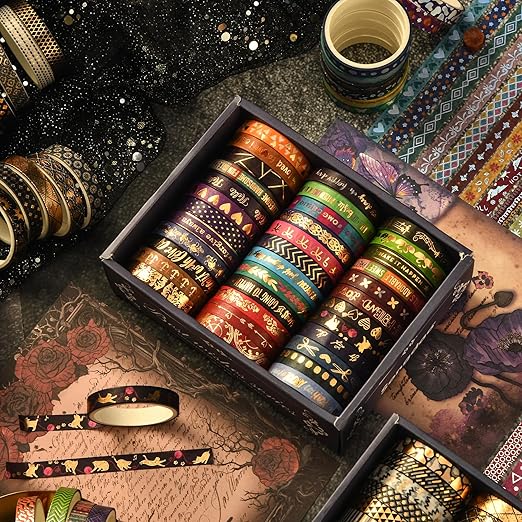Songdao 36 Rolls Skinny Washi Tape Set Gold Foil Detailing Arts Adhesive Tapes Basic Patterns Decorative Masking Tape Sets for Craft, Kids, Scrapbook, DIY, Gift Wrapping (Bronzing Letters)