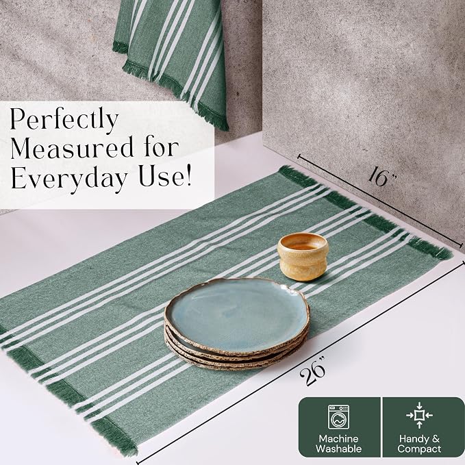 Stripe Kitchen Towels 4 Pack, 16x26 Inches, Cotton Dish Cloths, Absorbent Drying Rags, Reusable and Washable Tea Towels, Cleaning Cloths for Daily Kitchen Use - Forest Green