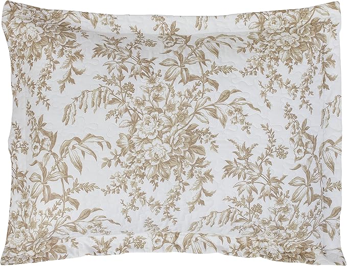 Laura Ashley - Twin Quilt Set, Reversible Cotton Bedding with Matching Sham, Medium-Weight for Year Round Use, Dorm Essentials (Bedford Mocha)