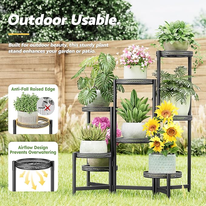 Black Stand Plants, 8-Tier Metal Plant Stands for Outdoor Indoor Plants,Heavy Duty Flower Pot Stands for Multiple Plants,Decoration Display Racks for Patio Garden -BlackS