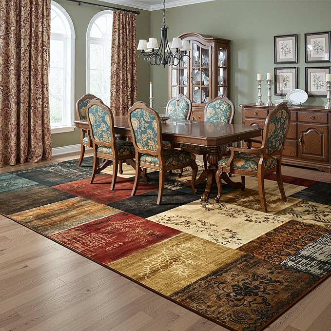 Tepook Modern Area Rug for Living Room, 4x6 Geometric Large Rugs for Bedroom, Washable Patchwork Rug Indoor Non-Slip Throw Carpets for Dining Room Office Farmhouse Home Decor, Multi