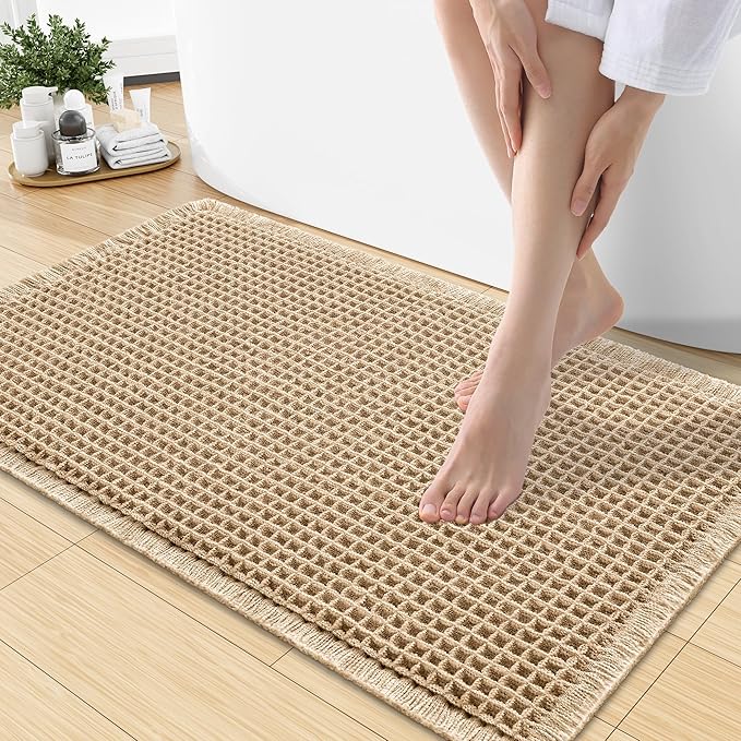 Smiry Waffle Bath Mat 30x18, Extra Soft Absorbent Bathroom Rugs, Non Slip Machine Washable Quick Dry Bath Rugs for Bathroom Floor, Tub, Shower, Home Decor Accessories, Brown