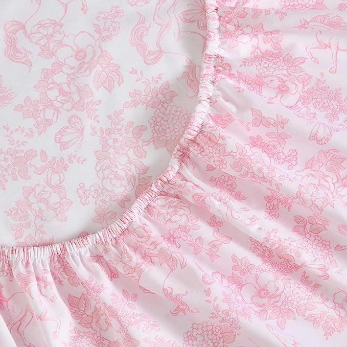 Laura Ashley Kids - Twin Sheet Set, Soft & Wrinkle-Resistant Toddler Bedding Set, Deep Pockets, Girl Bed Sheets with Matching Fitted Sheet & Pillowcase (Toile Unicorn Pink)