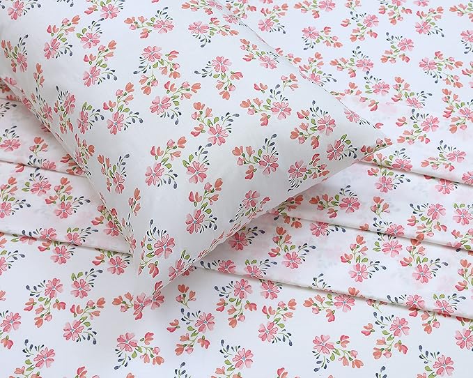 RUVANTI 100% Cotton King Size Sheets Set, 4 Pieces, Soft & Breathable Percale Weave Bedding, Deep Pocket 16", Hotel Standard, Crisp Cool Feel, Durable, Perfect Floral Bed Sheet, Bloomex