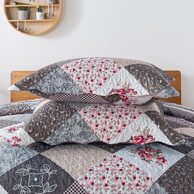 HoneiLife Twin Quilt Bedding Set - Lightweight Bedspreads,2-Piece Microfiber Quilt Sets Reversible Coverlets Retro Bed Cover Quilt Twin Size All Season Quilts-Grey