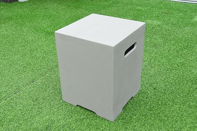 AMS Fireplace | Elementi Square-2 Smooth Light Gray 20 lbs Propane Tank Cover | Concrete GFRC Base | Dimensions: 15.7 x 15.7 x 20 inches | Perfectly Matches with Westport Fire Pit Table.
