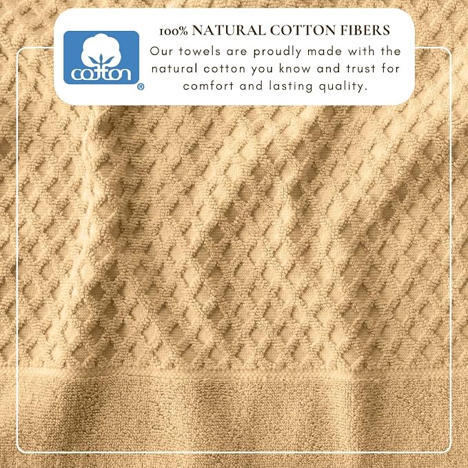 Great Bay Home Bath Towels - 100% Cotton 6 Piece Bath Sheet Set - Diamond Waffle Weave - Absorbent, Durable, Quick-Dry Towels for Bathroom (Sand)