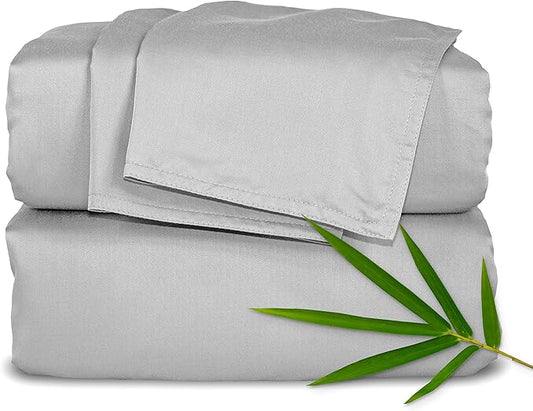 Pure Bamboo Queen Sheets, Genuine 100% Organic Viscose Derived from Bamboo Bed Sheet Set, Luxuriously Soft & Cooling, Double Stitching, 2 Year Quality Promise (Queen, Silver Pearl)