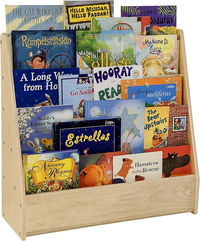 Contender Book Display for Daycare, Classroom, Preschool, Kids Single-Side Bookcase Stand, 5 Shelf Book Display with Rear Storage, 30-inch Width, Fully Assembled, Made in USA