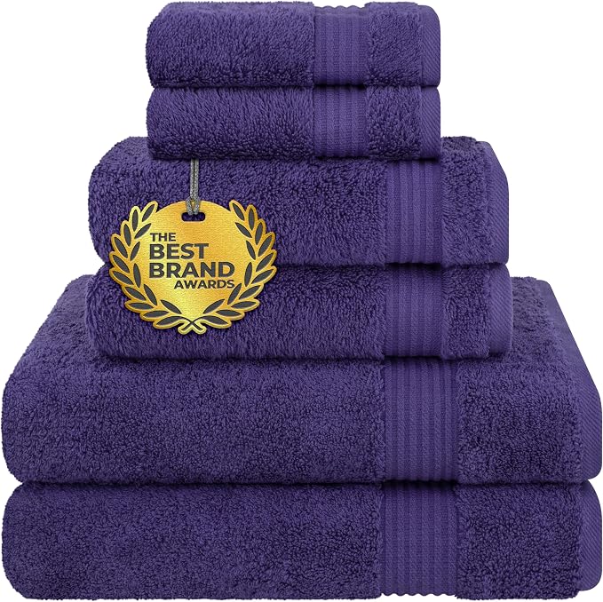 Cotton Paradise 6 Piece Towel Set, 100% Cotton Soft Absorbent Turkish Towels for Bathroom, 2 Bath Towels 2 Hand Towels 2 Washcloths, Purple Towel Set