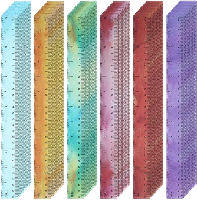 ForraFun 60 Pcs Plastic Clear Rulers 12 Inch, Transparent Assorted Color Ruler Bulk, with Imperial and Metric Scales for Home Office Supplies, Available in 6Colors(Oil Painting Colors)
