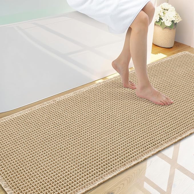 Smiry Waffle Bath Mat 59x20, Extra Soft Absorbent Bathroom Rugs, Non Slip Machine Washable Quick Dry Bath Rugs for Bathroom Floor, Tub, Shower, Home Decor Accessories, Brown