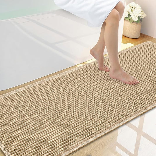 Smiry Waffle Bath Mat 59x20, Extra Soft Absorbent Bathroom Rugs, Non Slip Machine Washable Quick Dry Bath Rugs for Bathroom Floor, Tub, Shower, Home Decor Accessories, Brown