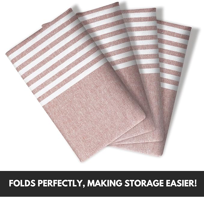 Turkish Kitchen Towels 18x26 Inches with Tassels - 4 Pack - Absorbent, Durable, Soft 100% Cotton Dish Towels for Drying & Cleaning - Machine Washable, Quick Dry - Rust
