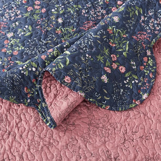 HoneiLife Queen Quilt Bedding Set - Floral Quilt Sets for Queen Bed, 3-Piece Wildflower Bedspreads,Botanical Coverlets Bed Cover, Microfiber Bedding Set All Season Quilts-Flower Sea