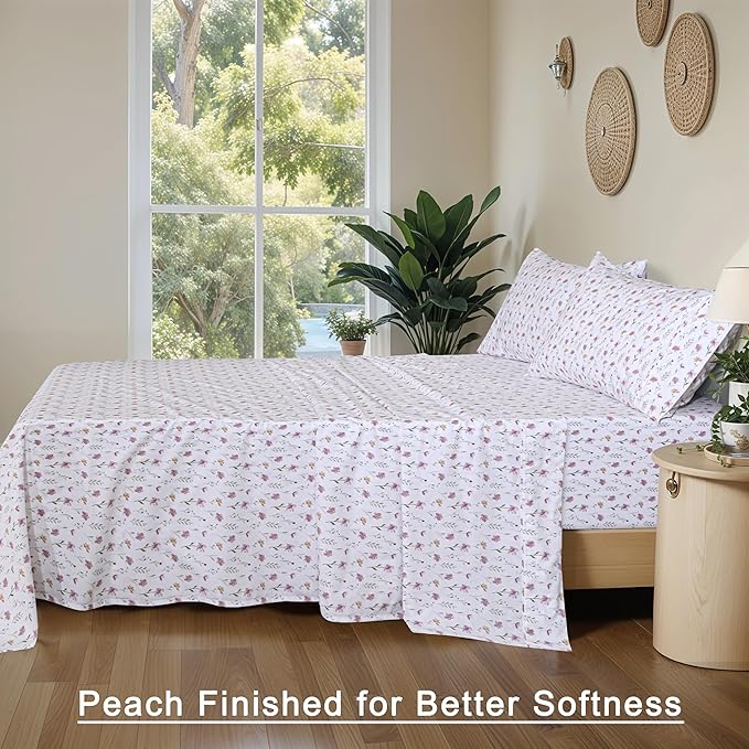 RUVANTI 100% Organic Cotton Sheets Twin XL, Percale Weave, GOTS Certified, 3-Piece Set, Deep Pocket 15", Crisp & Breathable, Soft Durable Bedding, Sábanas Algodón Orgánico – Obsessed Stems