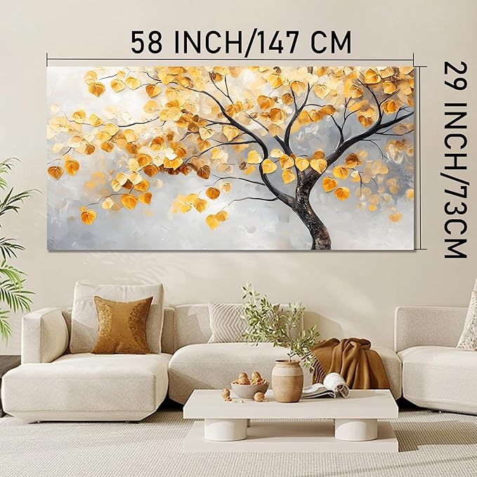 Tarfupth Gold Tree of Life Wall Art for Living Room Tree Leaves Large Artwork for Bedroom Office Kitchen Modern Canvas Prints 29x58 Inch