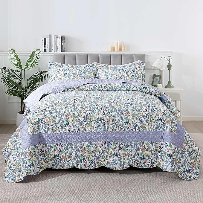 HoneiLife Oversized Queen Quilt - Microfiber Quilt Sets 106"x106",3-Piece Floral Bedspreads, Lightweight Coverlets, Wildflower Quilts, Queen Quilt Bedding Sets for All Season Use