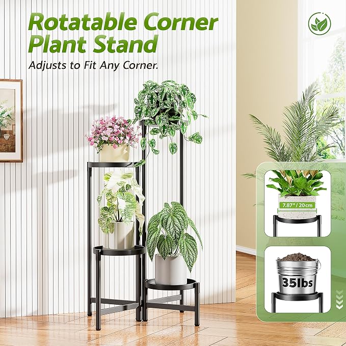 Tiered Plant Stand Indoor for Multiple Large Planter, 4 Tier Metal Corner Plant Stands Outdoor, Heavy Duty Planter Pot Holder Flower Stand, Floding Tall Display Racks for Patio Balcony Porch