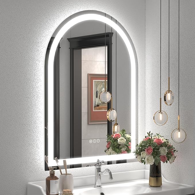 Arched LED Bathroom Mirror 26x36, Dimmable Backlit and Frontlit Mirror, Arched Lighted Vanity Mirror, Shatter-Proof, Anti-Fog, 3 Colors, Memory, ETL Listed